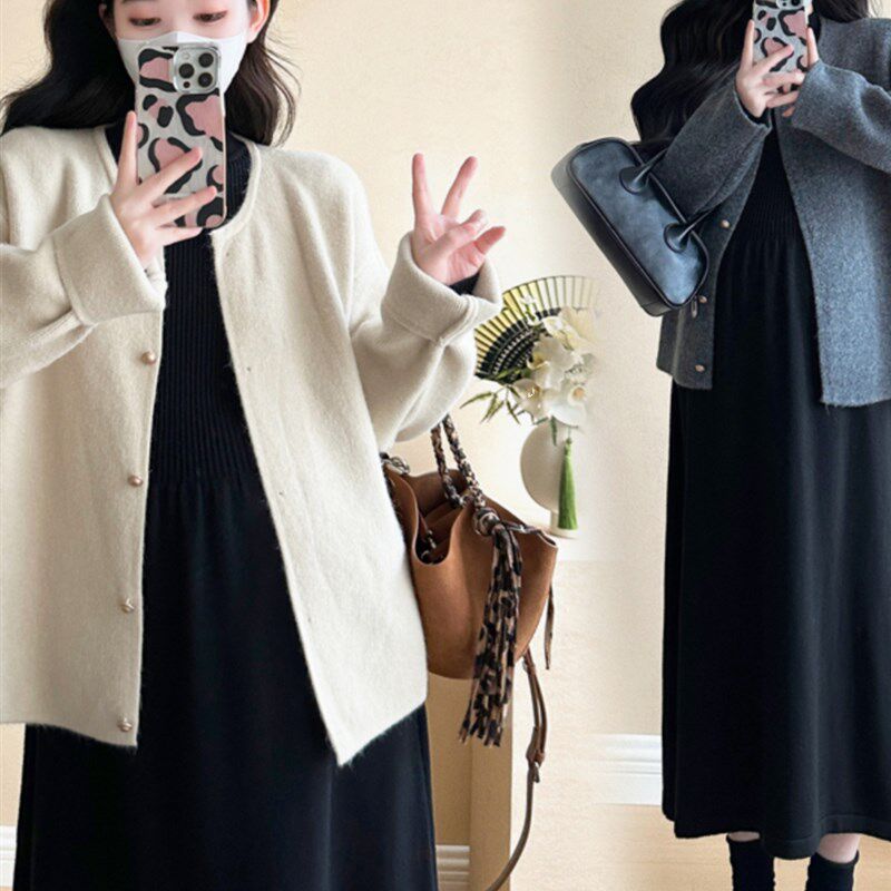 孕妇装秋冬装长袖连衣裙冬装开衫外套韩版显瘦两件套裙子孕妇套装