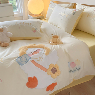 现货可爱纯棉四件式全棉床上被套女孩2023新款儿童床单三件套冬季