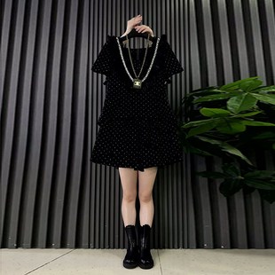 高品质星空烫钻休闲套装2025新款大码胖mm荷叶边上衣短裤两件套潮