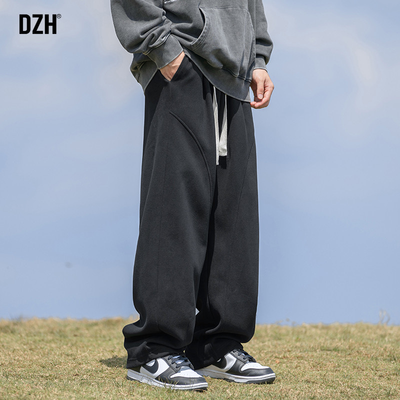 男士黑色美式高街休闲裤男款秋季卫裤百搭宽松直筒裤2024新款男裤