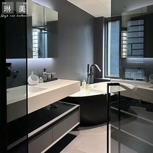 意式极简可丽耐一体盆洗漱台岩板陶瓷浴室柜组合卫生Y间洗脸盆定