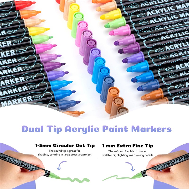 12/24/36/48 Colors Dual Tip AcBrylic Paint Pens Markers  for