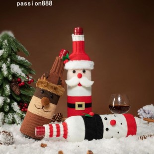 bottle Knitted wiAne Christmas cover圣诞红酒瓶套圣诞用品 red