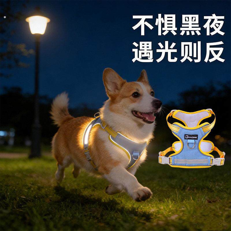 狗狗反光牛仔胸抱婴袋柯基牵引绳防挣脱背心式外出遛狗中小型犬专