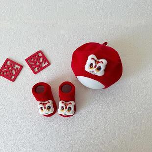 婴幼儿婴儿帽子秋冬男女宝宝红色毛线贝雷帽新年周岁画家针织百天