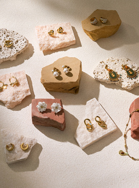 创意陈列ins天然石材首饰展示摆台珠宝拍照道具戒指项链耳环托盘