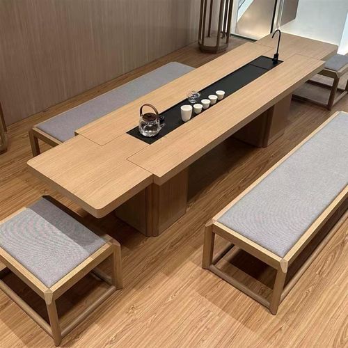 新中式禅意实木茶桌椅组合黑胡桃白蜡木茶台酒店民宿办公室泡茶桌