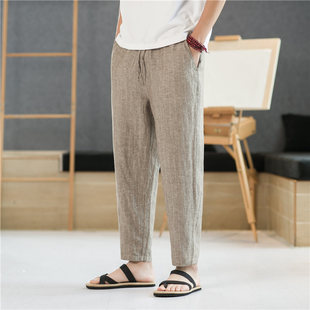 亚麻裤男裤子夏季棉麻男士休闲裤男款夏裤2022新款男裤直筒九分裤
