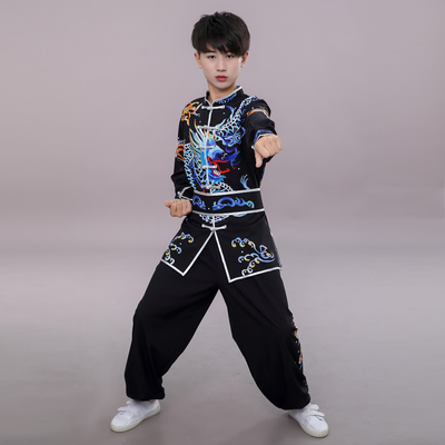 新款中国风武术表演服儿童长袖青少年武术比赛服装太极演出服短袖