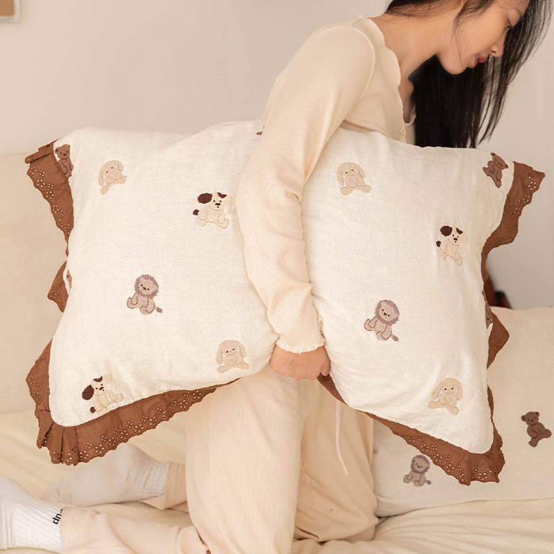 动物乐园枕巾纯棉一对装柔软女单人枕头J毛巾吸汗纱布可爱透气家