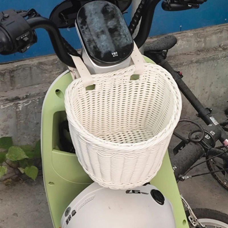 电动车挂包前置通用多功能储物自行车框仿藤编塑U料挂兜复古收纳