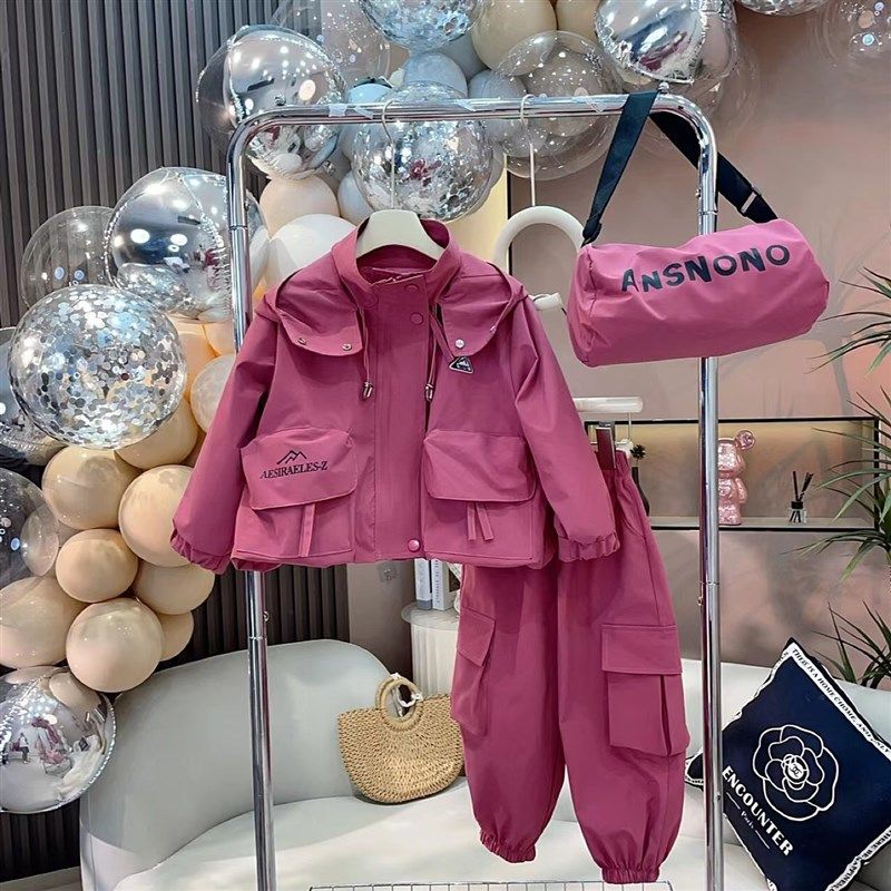 女童高级感连帽冲锋衣休闲裤两件套秋季酷飒女孩时尚外套工装套装