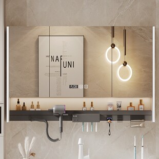 多功能智能镜柜单独带吹风v机置物架牙刷消毒器卫生间浴室镜柜带