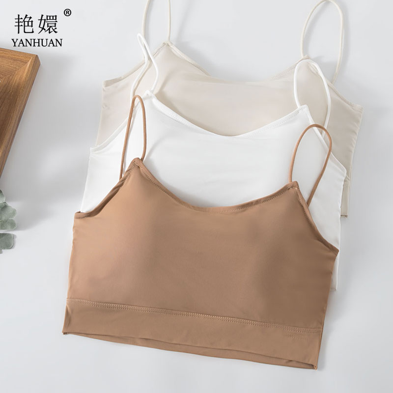 夏季小吊带背心式女短款内搭打底外穿美背文胸一体带W胸垫抹胸上
