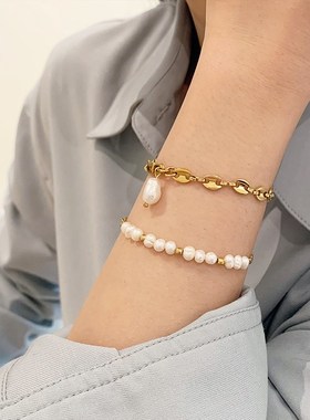 加长手链女胖MM天然淡水珍珠轻奢小众精致粗手腕大码猪鼻子手饰潮