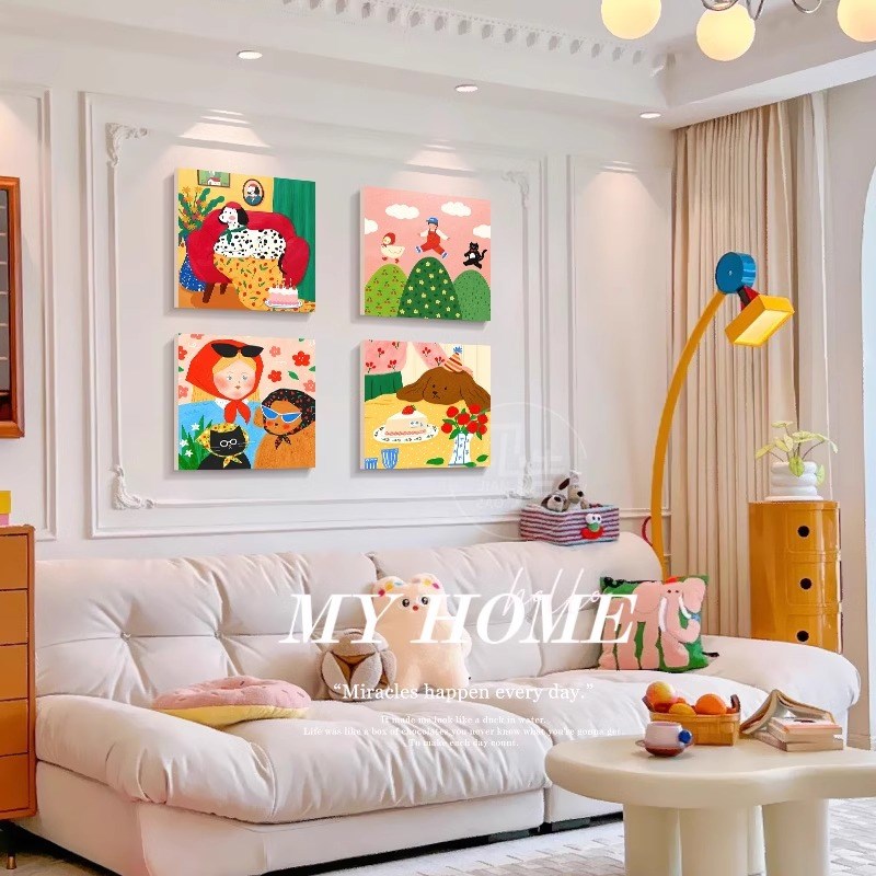 多巴胺客厅装饰画可爱卡通餐厅y儿童卧室挂画小动物沙发背景墙摆图片