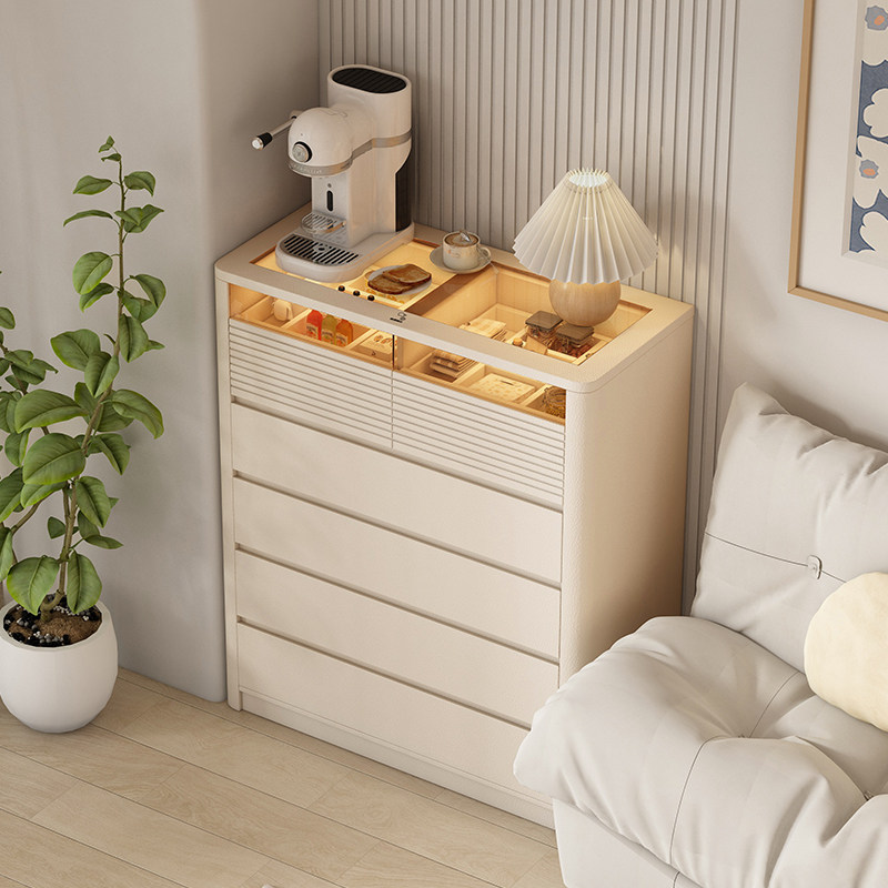 奶油风咖啡机摆放台斗柜一体家用沙发侧边柜子靠墙客厅茶吧机边柜