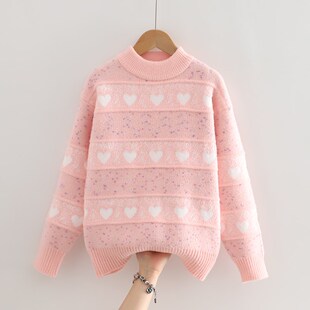 女童毛衣秋冬款2024新款儿童加绒时髦加厚上衣女大童洋气针织童装