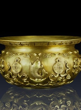 纯铜五路财神聚宝盆摆件家居客厅招财铜聚宝盆工艺品办公室装饰品