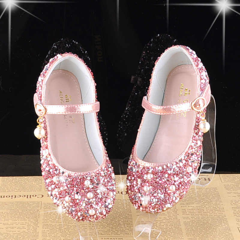 女童晚礼服公主鞋平底2021新款演出网红水晶鞋洋气银色春秋儿童潮