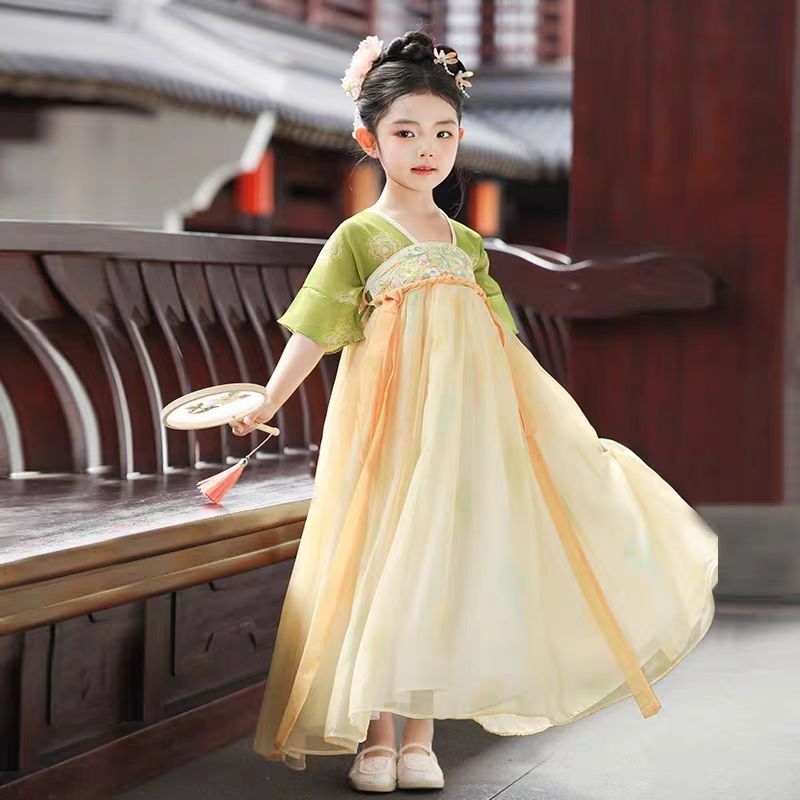 汉服女童夏季薄款中国风超仙襦裙唐装橙绿色古装春秋款公主连衣裙,童装/婴儿装/亲子装,汉服,淘宝优惠券,粉丝福利购,淘宝优惠卷