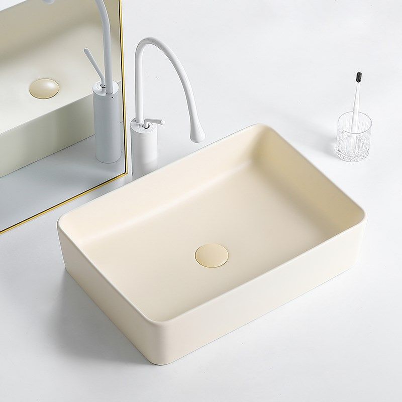 奶油色台上盆陶瓷洗手盆单盆卫生间家用方形洗脸盆阳台小尺寸面盆