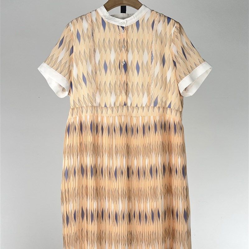 [L] 2025夏季新款女士时尚短袖印花蕾丝拼接百褶裙,女装/女士精品,连衣裙,淘宝优惠券,粉丝福利购,淘宝优惠卷