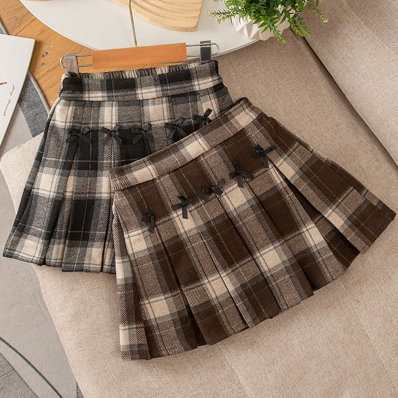 女童半身裙百褶裙秋冬2024新款儿童洋气百搭格子短裙女孩裙子春秋
