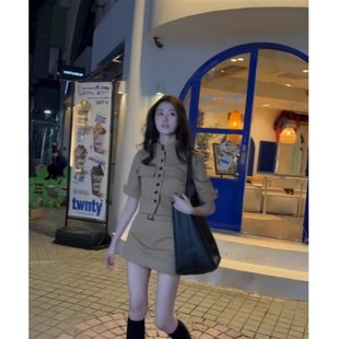 高级感立领短款西装外套上衣女夏季2025新款显瘦半身裙两件套装潮