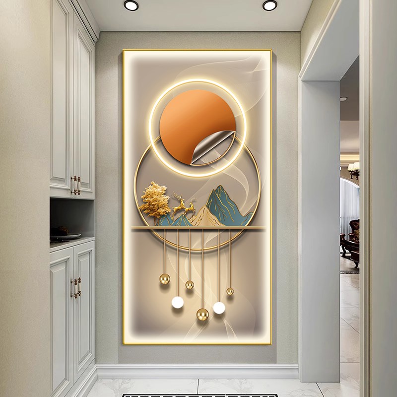 带灯玄关装饰画现代简约led灯过道走廊挂画晶瓷入户画竖版