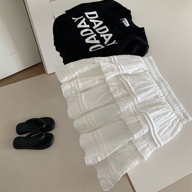 女童白色半身裙2024夏季新款韩版儿童甜美荷叶边蛋糕裙高腰A字裙