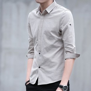 衬衫 韩版 潮流上衣服男装 男士 休闲帅气中袖 短袖 衬衣修身 夏季 七分袖