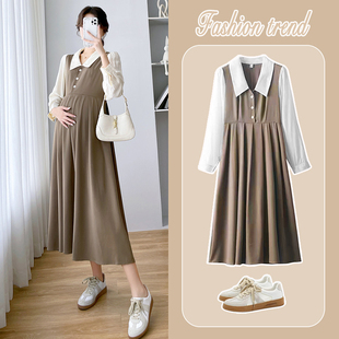 孕妇秋装连衣裙2022新款减龄时尚款秋季裙子小个子假两件秋款长裙