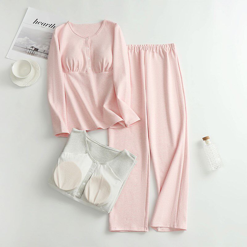 月子服纯棉加厚秋冬季孕妇哺乳睡衣冬天产后喂奶家居服套装带胸垫