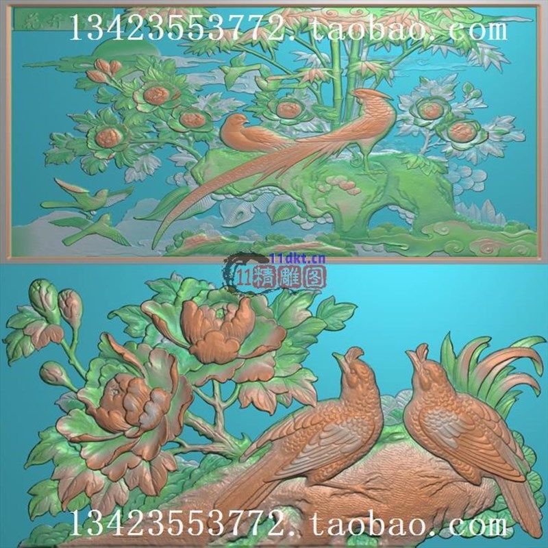A精雕图 灰h度图扫描图古建图新款 古建锦鸡牡丹扫描图