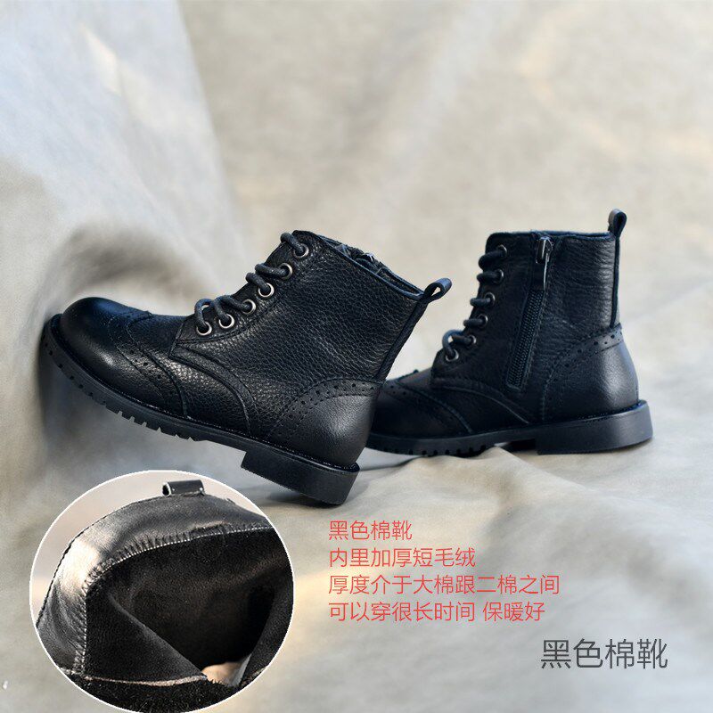 女童公主牛皮靴韩版英伦黑皮靴马丁靴潮靴宝宝棉靴单靴保暖靴真皮