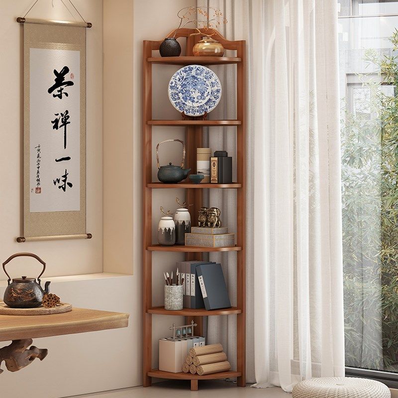 博古架实木中式茶柜置物架转角多宝阁茶室茶柜小型简约90度拐角柜