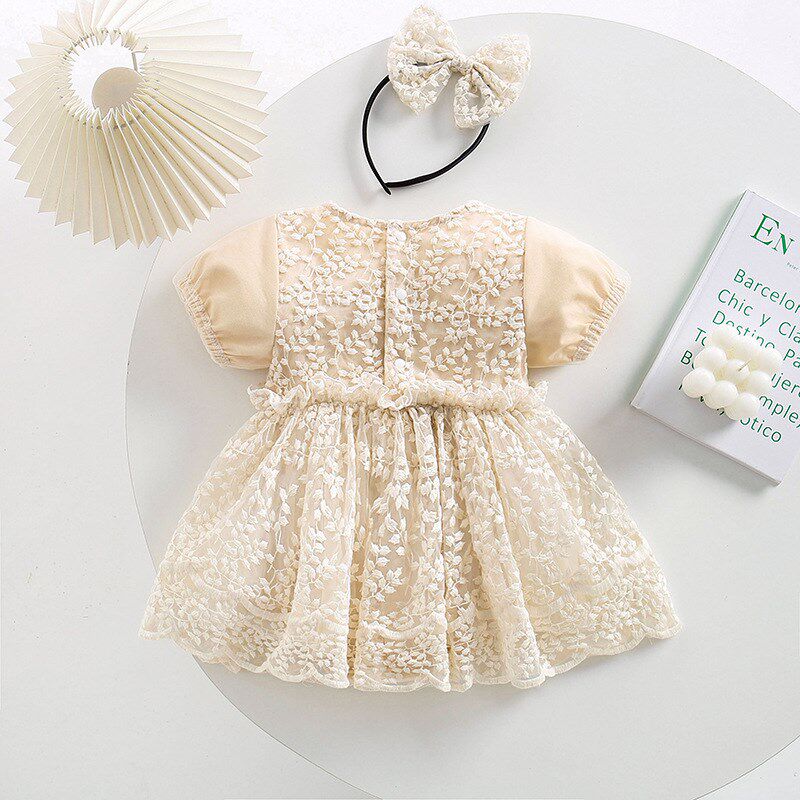 百天婴幼童短袖哈衣裙夏装满月女宝宝蕾丝网纱花边婴儿爬服连衣裙