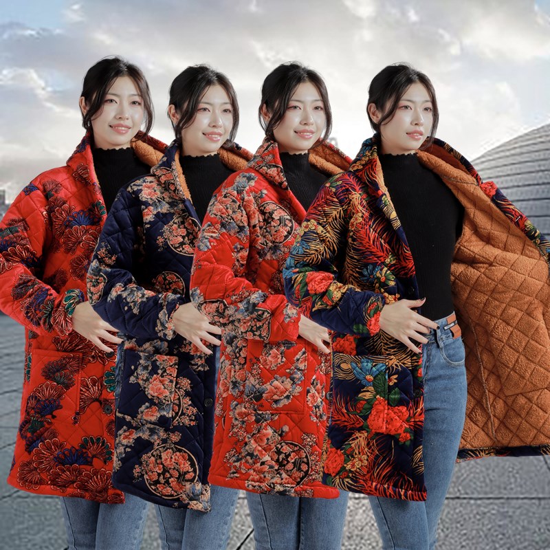 秋冬款加绒加厚围裙工作服女士罩衣成人时尚棉服棉袄四川省服大码
