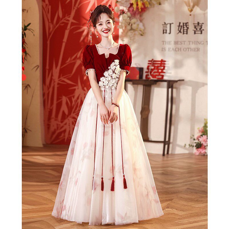 大码敬酒服女法式高级感订婚礼服裙2024新款胖mm新娘结婚出阁宴夏