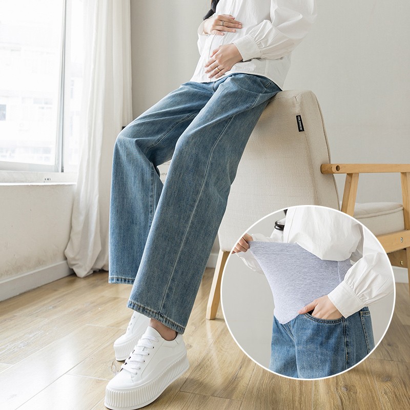 宽松大码孕妇裤秋季托腹裤子春秋外穿牛仔阔腿裤时尚百搭怀孕长裤
