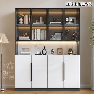 书柜带玻璃门防尘轻奢靠墙储物柜子手办展示柜陈列置物柜落地书架