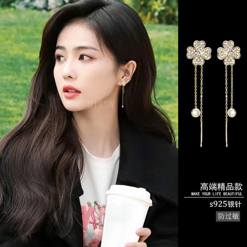 花朵耳线2024年新款爆款流苏耳环长短可调节耳钉大圆脸适合的耳饰