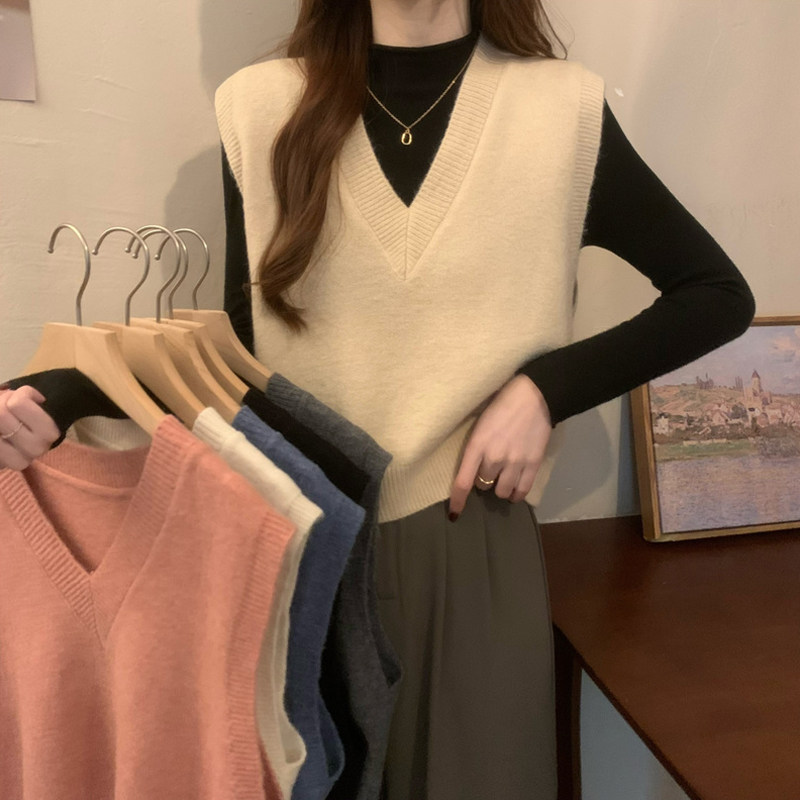 v领针织马甲背心女2022年新款爆款秋冬叠穿毛衣坎肩深灰色小马夹