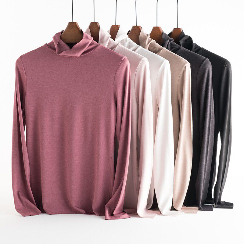 德绒无痕保暖内衣女士长袖上衣单件高领打底衫修身薄款春秋衣外穿