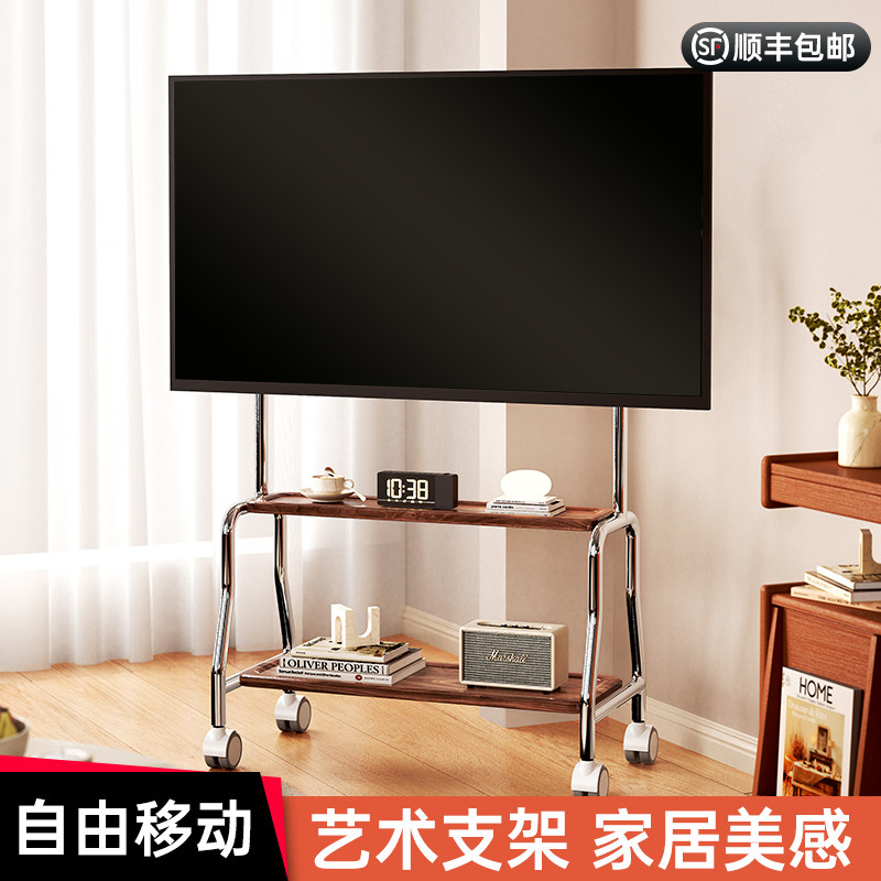 电视机落地支架可移动立式不锈钢带轮艺术推车55/65/75寸通用挂架