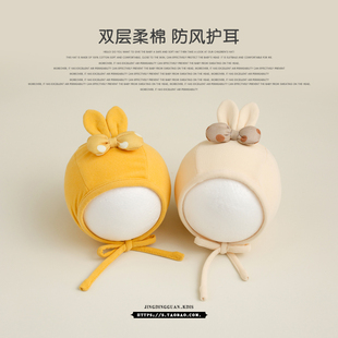 婴儿帽子春秋夏季胎帽新生女宝宝可爱超萌小月龄系绳护囟门套头帽