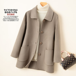 双面羊绒大衣女短款 小个子纯羊毛简约毛呢外套 宽松2023年秋冬新款