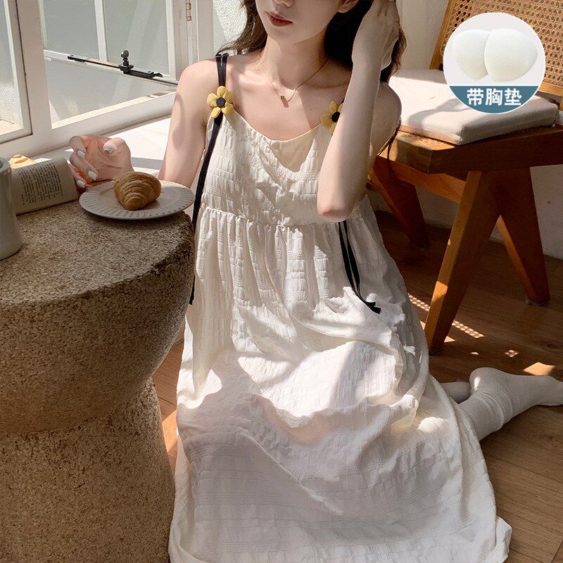 田园风纯棉带胸垫吊带睡衣睡裙女夏季新款甜美连衣裙小个子家居服