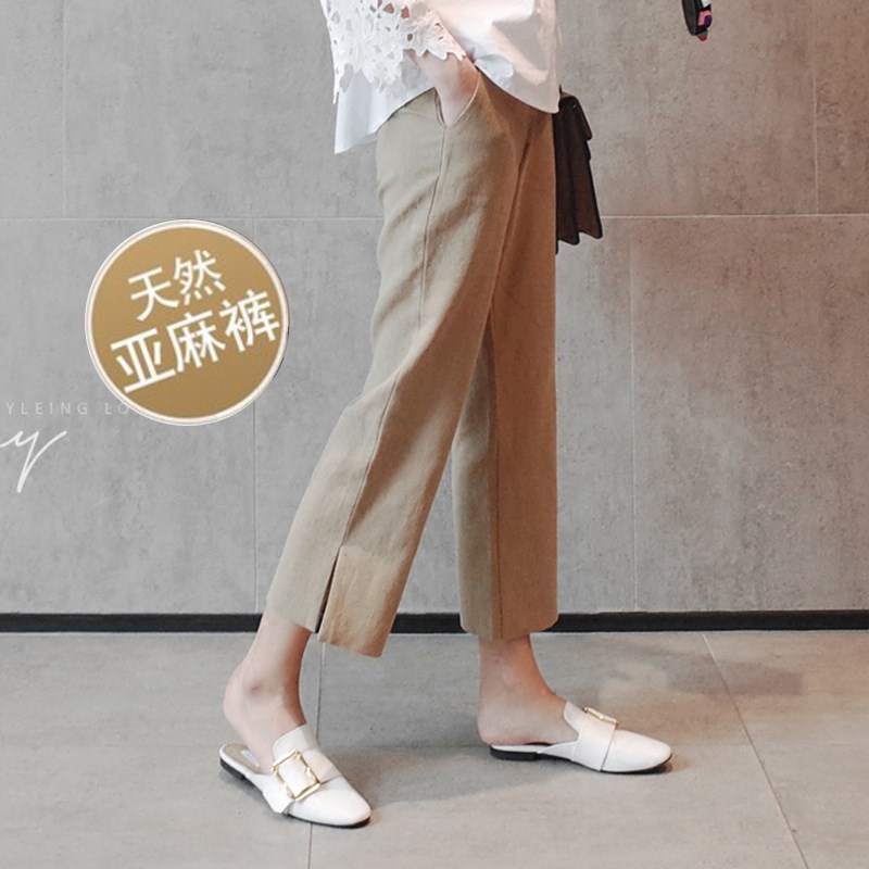 孕妇阔腿裤夏季休闲宽松垂感棉麻外穿裤子直筒亚麻小个子八九分裤